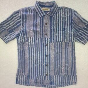 Tommy Bahama Blue and Gray Floral Stripe Shirt